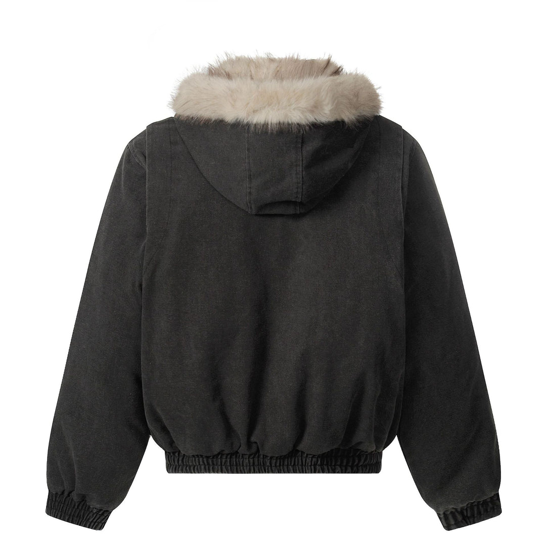 Herren Canvas-Bomberjacke mit abnehmbarer Kunstfellkapuze und elastischem Saum Nord Taschen