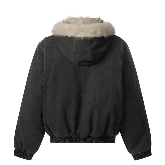 Herren Canvas-Bomberjacke mit abnehmbarer Kunstfellkapuze und elastischem Saum Nord Taschen