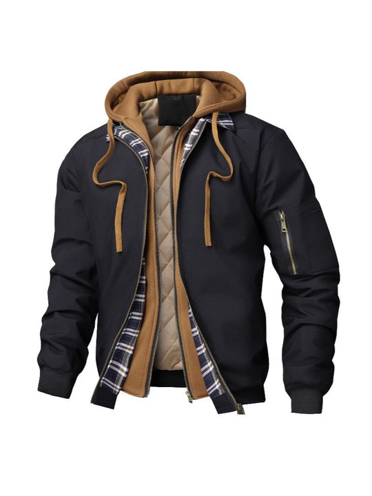 Herren Layered Bomberjacke mit Kapuzen-Inlay, gesteppter Innenweste und Ärmeltasche Nord Taschen
