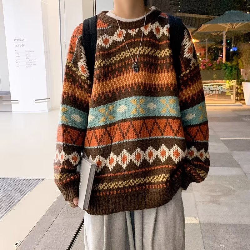 Damen Gemütlicher Grobstrickpullover mit grafischem Muster Nord Taschen