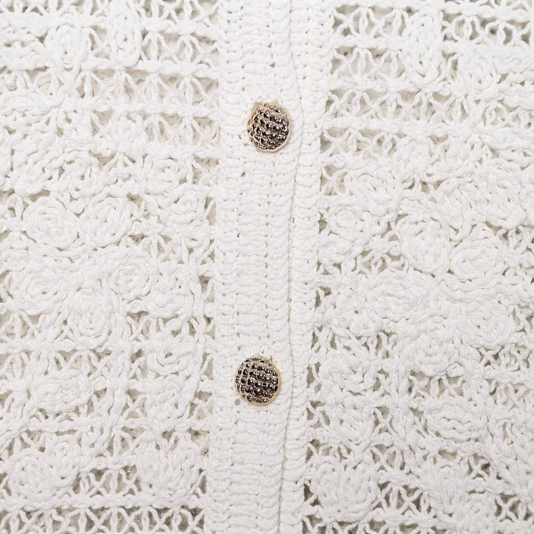 Damen Gehäkelte Kurzjacke im Bouclé‑Look mit Zierknöpfen und aufgesetzten Taschen Nord Taschen