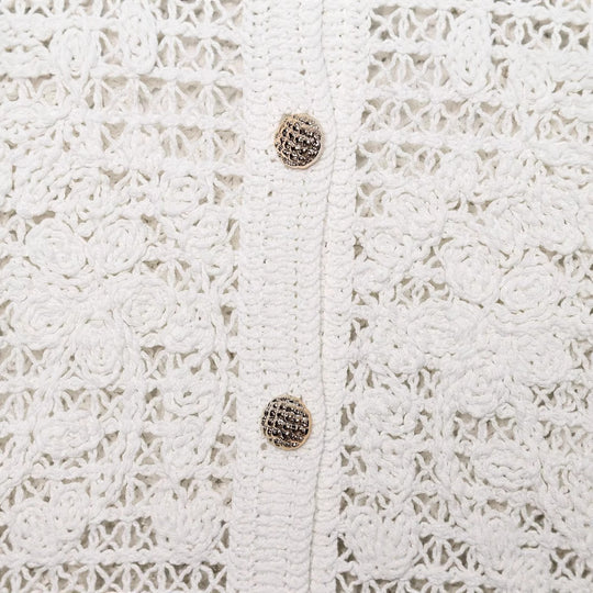 Damen Gehäkelte Kurzjacke im Bouclé‑Look mit Zierknöpfen und aufgesetzten Taschen Nord Taschen