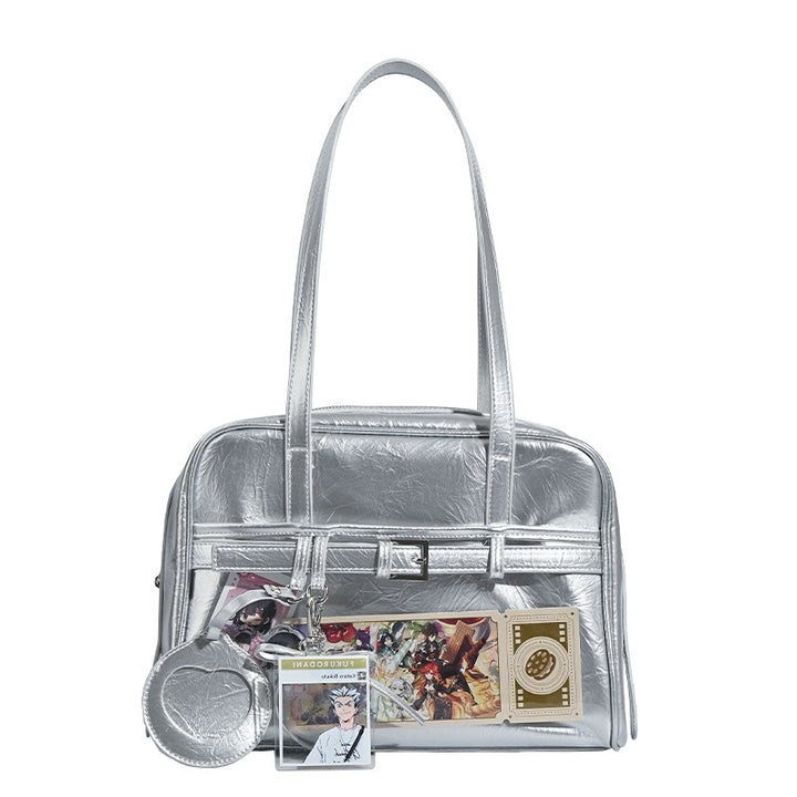Damen modische Schultertasche mit schimmerndem Metallic-Finish und kreativen Applikationen Nord Taschen