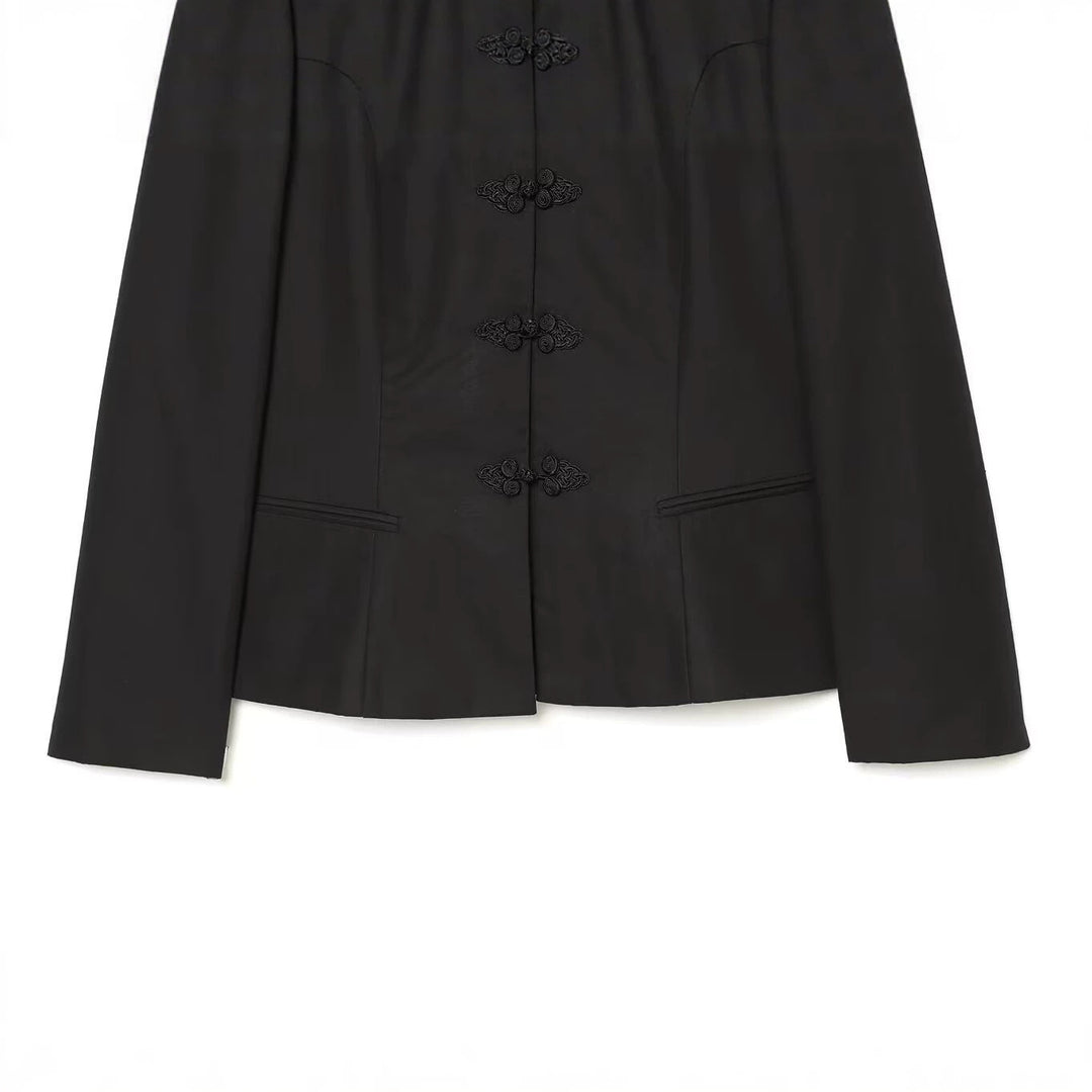 Damen Jacke im Mandarin-Stil mit Stehkragen und Zierfroschverschlüssen Nord Taschen