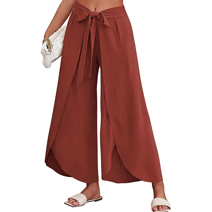 Damen Weite Sommerhose aus leichtem, atmungsaktivem Stoff mit Bindegürtel