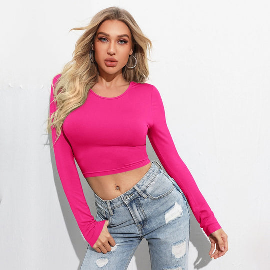Damen figurbetontes Cropped-Longsleeve mit Sculpting-Passform und Rundhalsausschnitt Nord Taschen