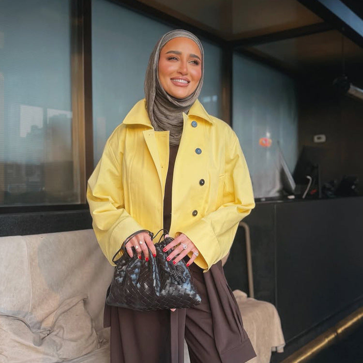 Damen Leichter Oversize-Trenchcoat aus beschichtetem Baumwollmix mit kastigem Cropped‑Schnitt und Doppelreihe Nord Taschen