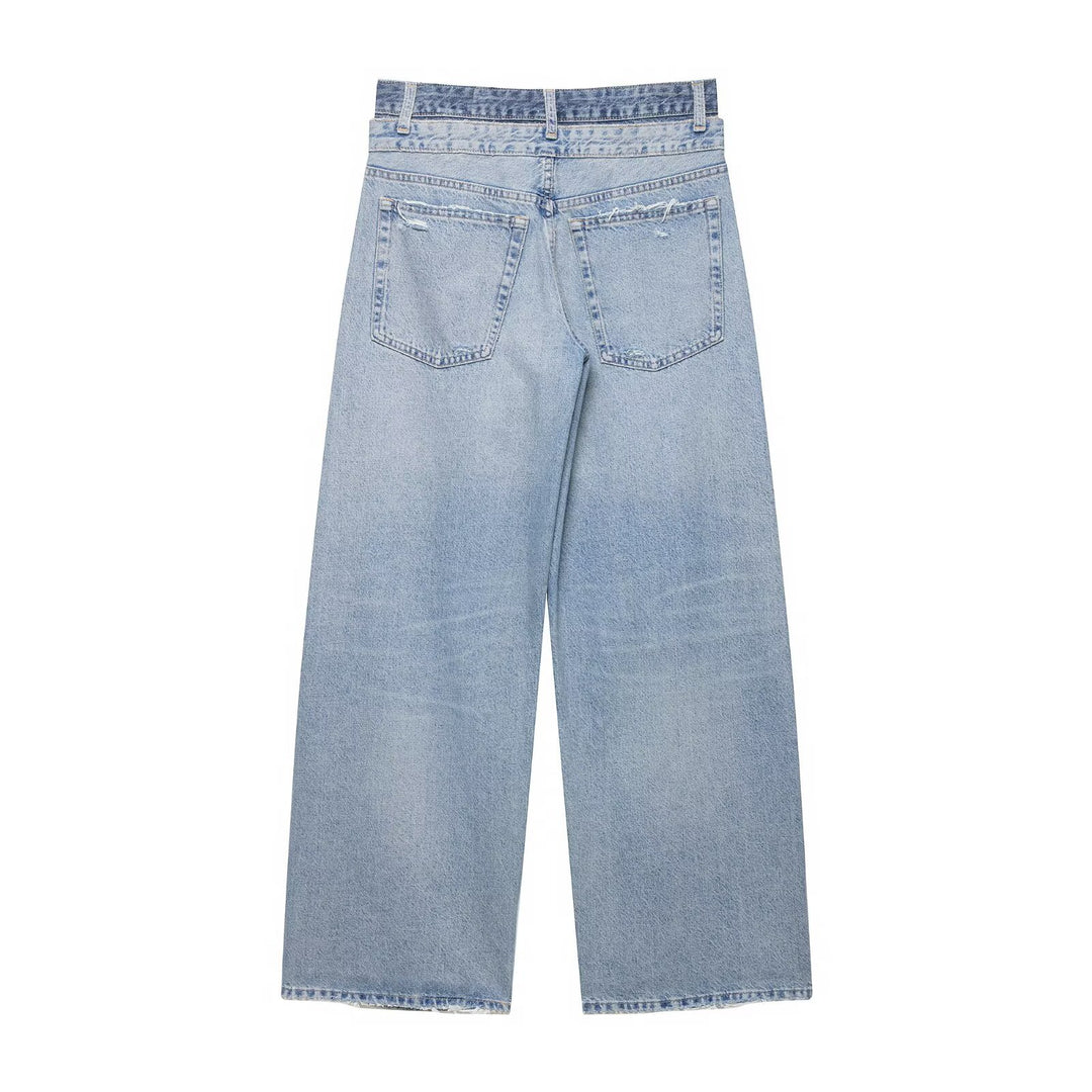 Damen Locker-sitzende Distressed Denim-Jeans mit weitem Cropped-Bein Nord Taschen