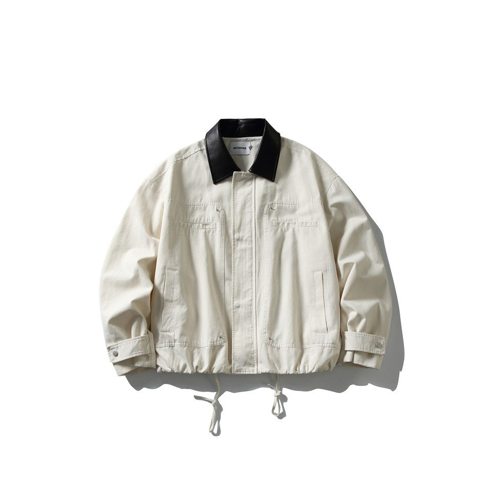 Herren Kurz geschnittene Boxy‑Blousonjacke mit Lederimitat‑Kragen, Tunnelzugsaum und Druckknopfmanschetten Nord Taschen