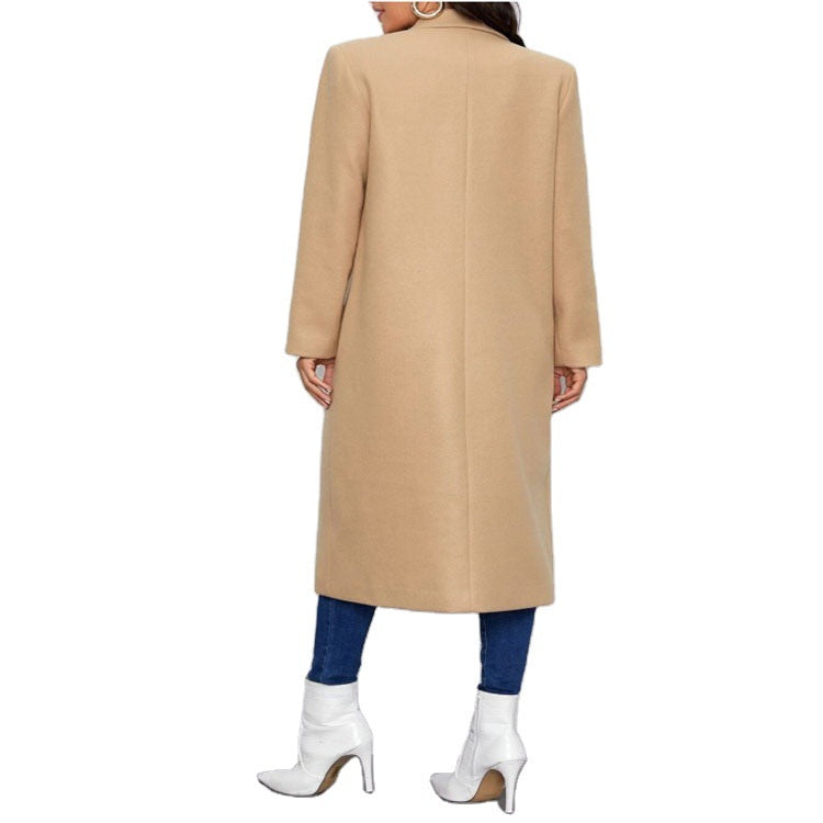 Damen Maxilanger Einreihiger Mantel im minimalistischen Tailoring mit verdeckter Knopfleiste und Eingrifftaschen Nord Taschen