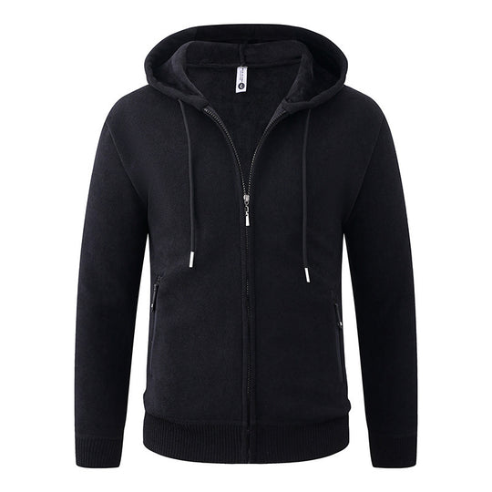Herren Kapuzen-Fleecejacke mit durchgehendem Reißverschluss und gerippten Bündchen Nord Taschen