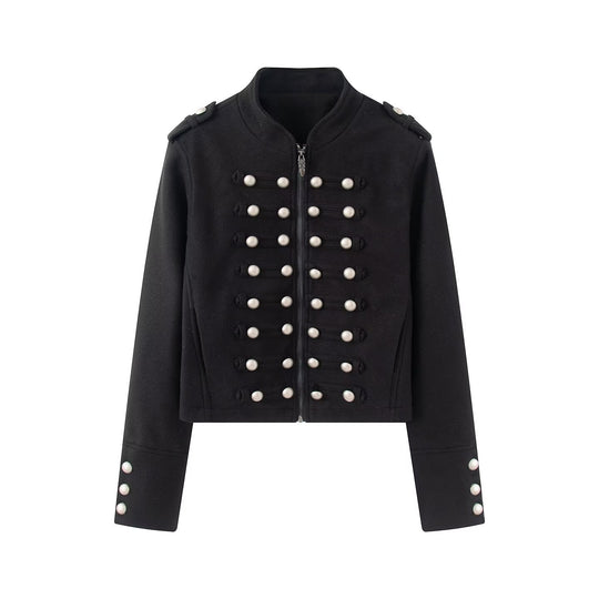 Damen Kurze militärisch inspirierte Jacke mit Zierknopfleisten Nord Taschen