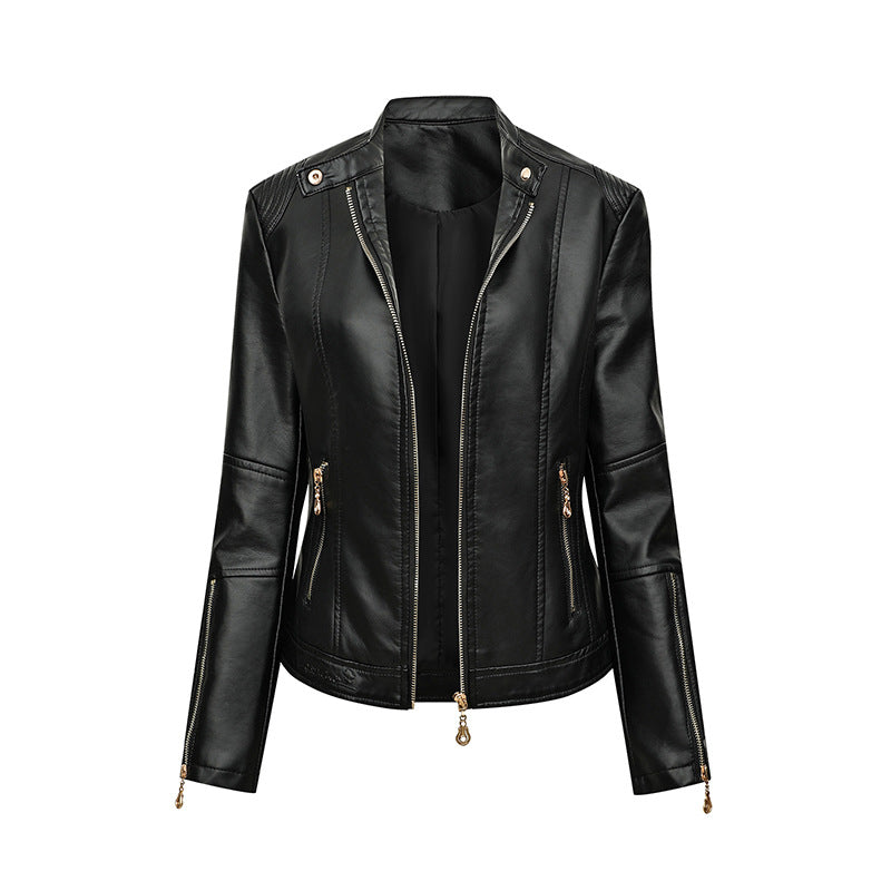 Damen Asymmetrische Bikerjacke aus Kunstleder mit Nietenbesatz und tailliertem Schnitt Nord Taschen