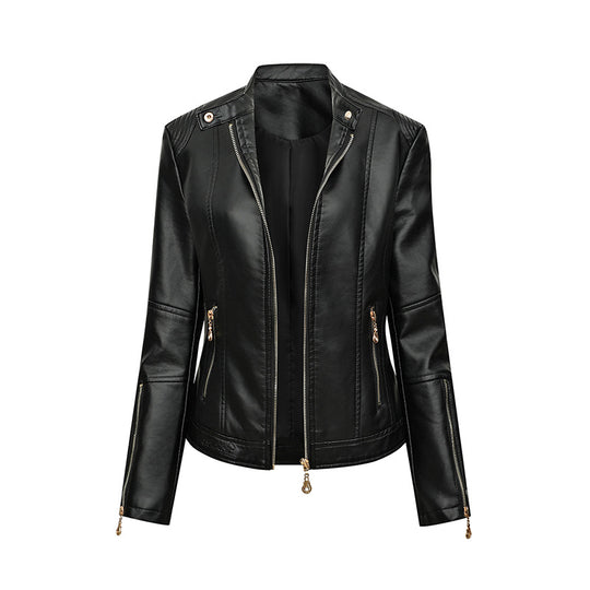 Damen Asymmetrische Bikerjacke aus Kunstleder mit Nietenbesatz und tailliertem Schnitt Nord Taschen