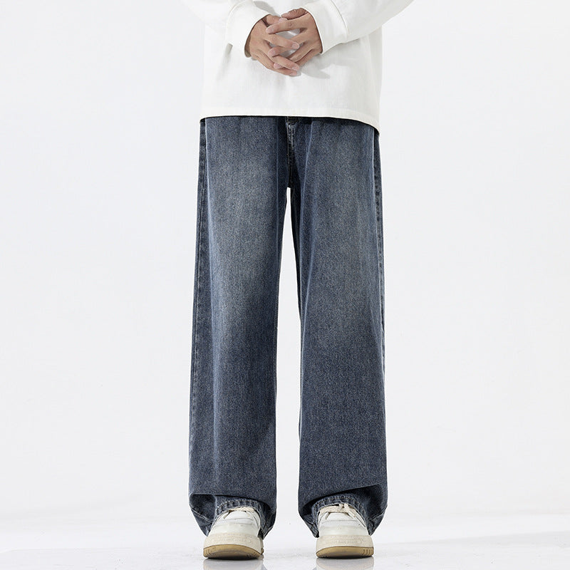 Herren Weite Bodenlange Denim‑Palazzohose mit verlängertem Saum und soften Used‑Akzenten Nord Taschen