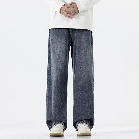 Herren Weite Bodenlange Denim‑Palazzohose mit verlängertem Saum und soften Used‑Akzenten Nord Taschen