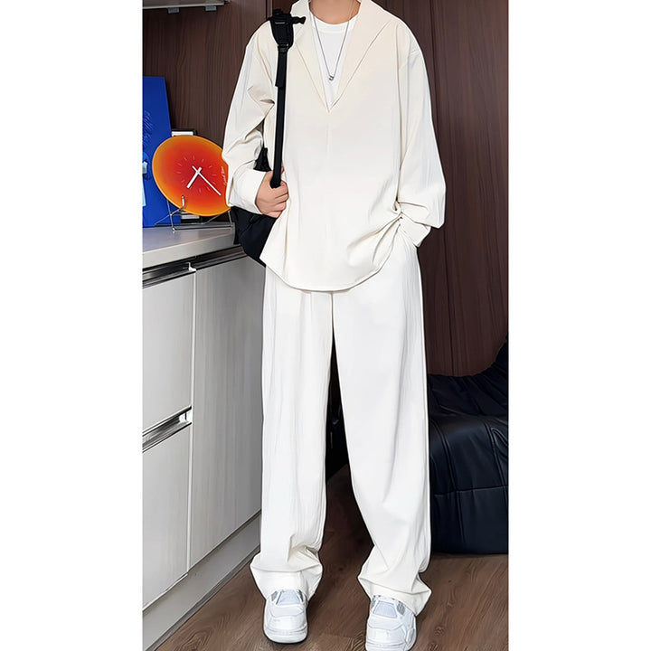 Herren locker geschnittenes zweiteiliges Freizeitset mit tiefem V-Ausschnitt Overshirt und weitem Bundfaltenhose Nord Taschen