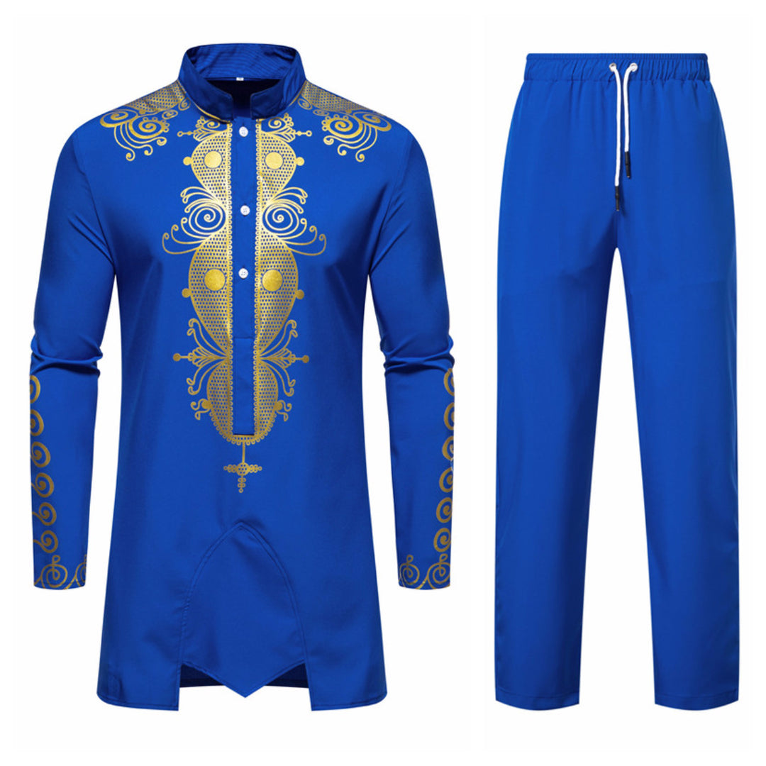 Herren Lange Tunika mit Stehkragen und goldverziertem Ornament Nord Taschen