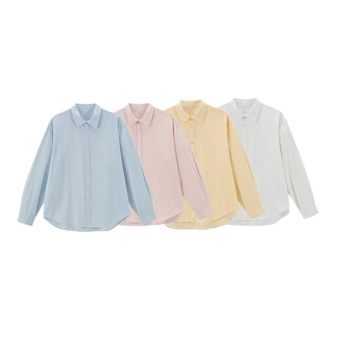 Damen Oversize Baumwollbluse mit Kentkragen und abgerundetem Saum Nord Taschen