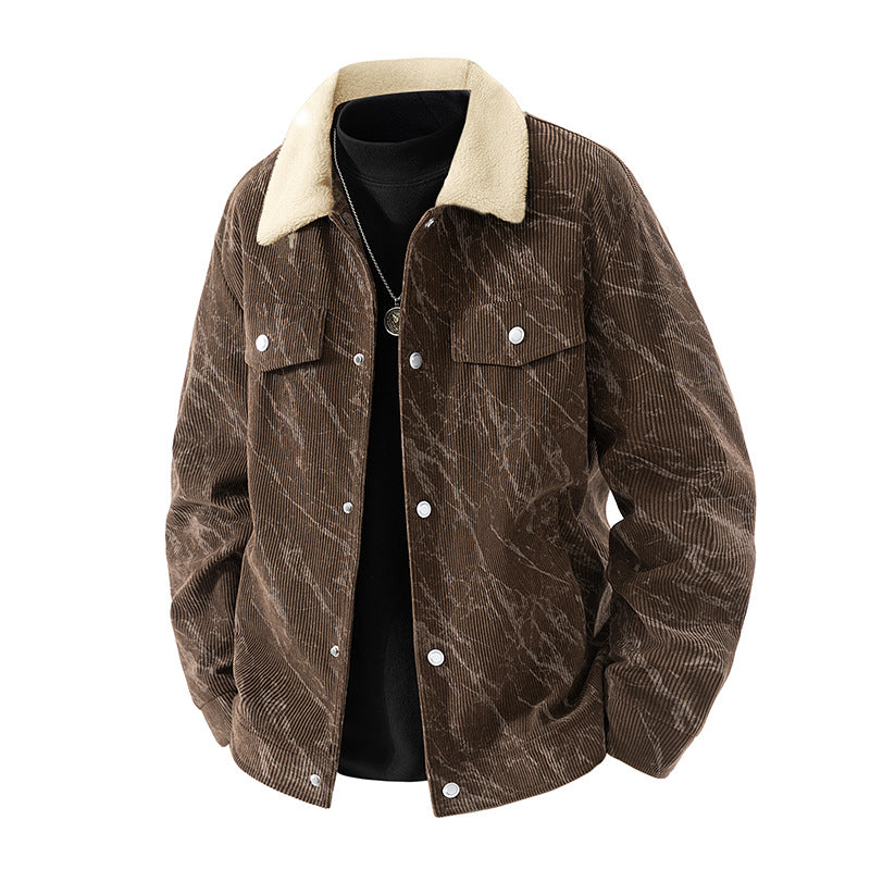 Men's  ribbed corduroy sherpa-collar snap trucker jacket Nord Taschen