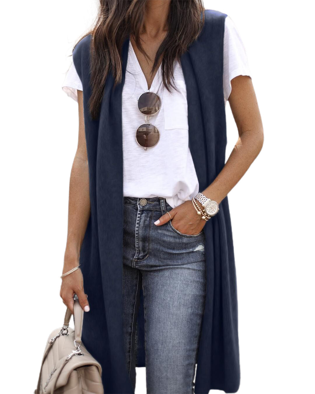 Damen Strickweste im lässigen Oversized-Design mit offenen Fronten und kurzer Ärmellänge - Vittorelli