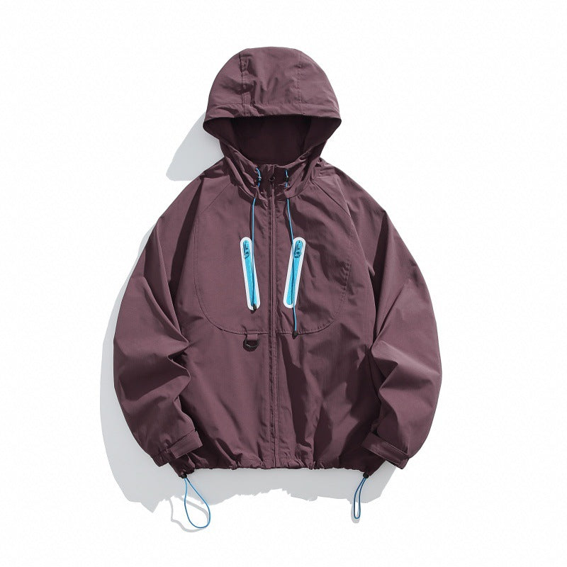 Unisex Technische Kapuzen‑Windjacke im Boxy‑Cut mit vertikalen Brustreißverschlüssen und Kordelzugsaum Nord Taschen