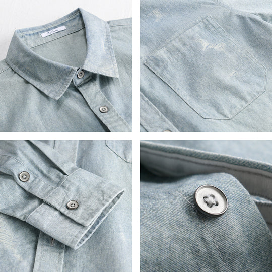 Herren Denim-Overshirt mit Used‑Effekt und Brusttasche Nord Taschen