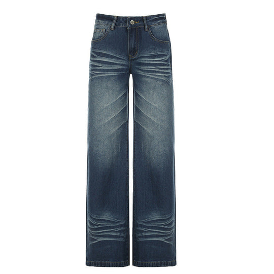 Damen Weite Jeans im Vintage-Stil mit hohem Bund und modischen Steppnähten