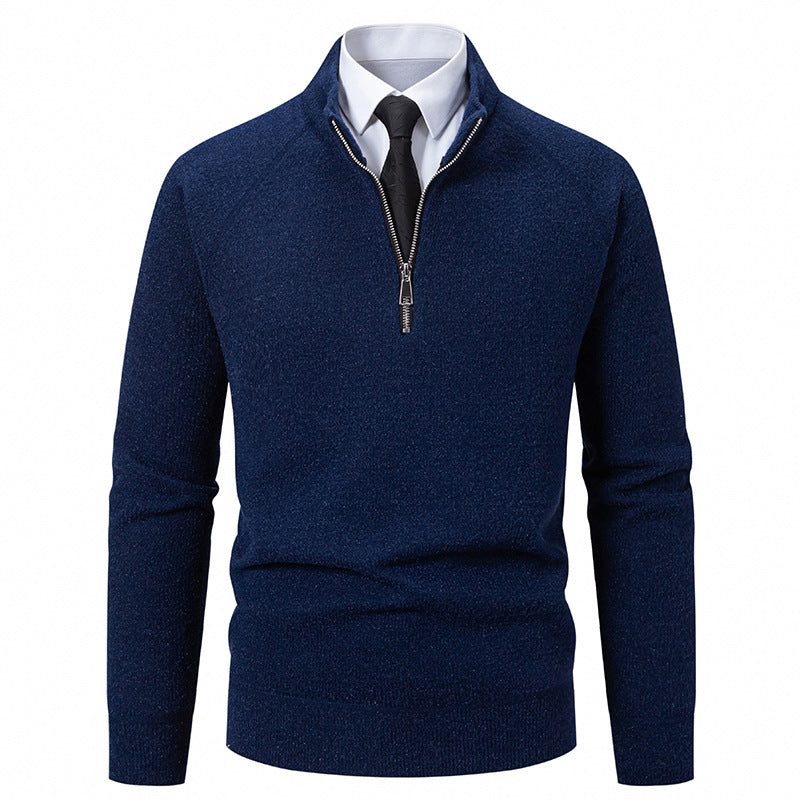 Herren Feinstrick-Halbzip-Pullover mit Stehkragen und schmaler Passform Nord Taschen