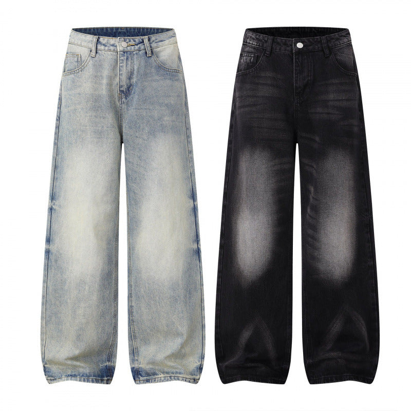 Damen Weite Highwaist-Jeanshose im Balloon-Schnitt mit Used‑Effekt und elastischem Saum Nord Taschen