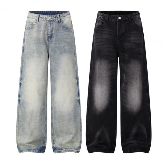 Damen Weite Highwaist-Jeanshose im Balloon-Schnitt mit Used‑Effekt und elastischem Saum Nord Taschen