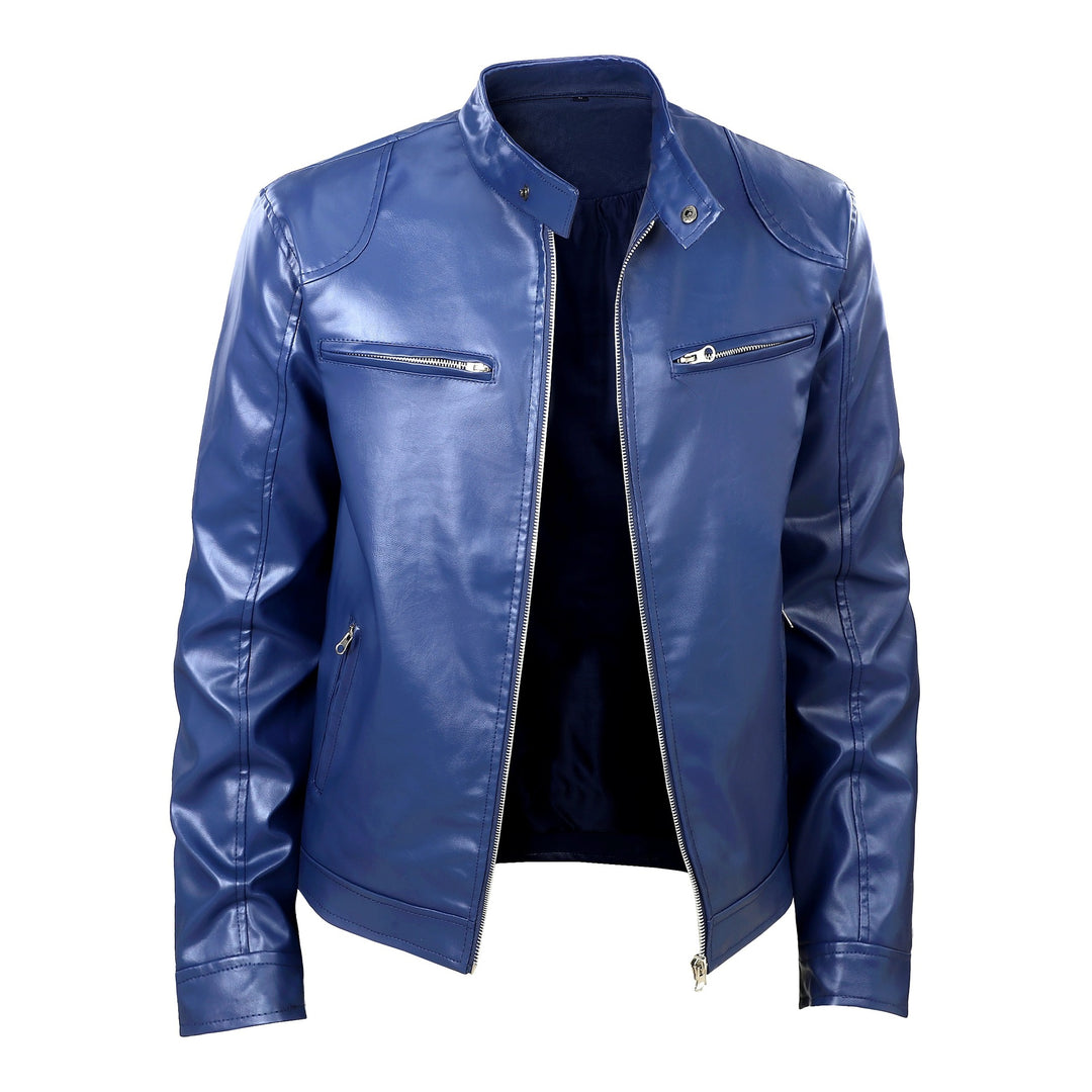 Herren Lederjacke im Bikerstil mit Stehkragen und Reißverschlusstaschen Nord Taschen