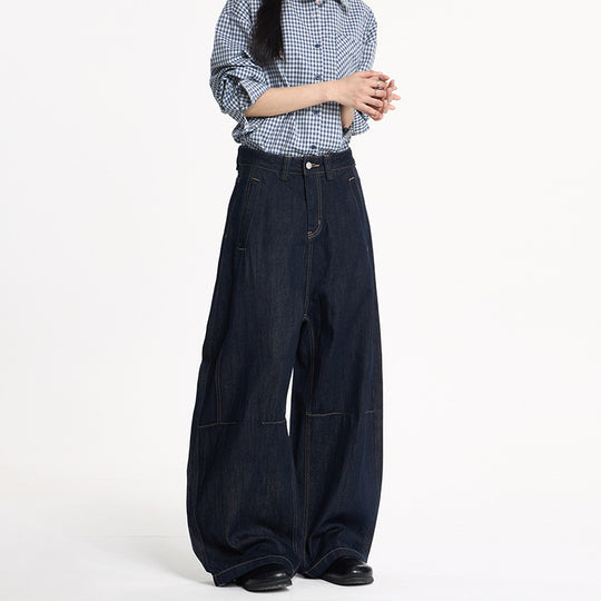 Damen Extraweite High‑Waist Denim‑Hose mit bodenlangem weitem Bein Nord Taschen
