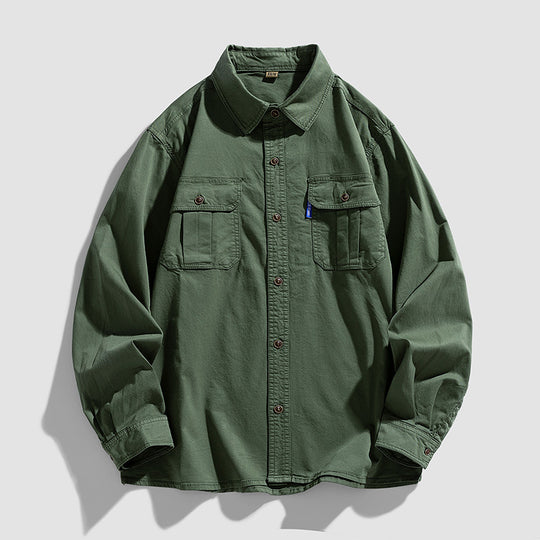 Herren Overshirt aus robustem Baumwoll-Twill mit Pattentaschen und durchgehender Knopfleiste Nord Taschen