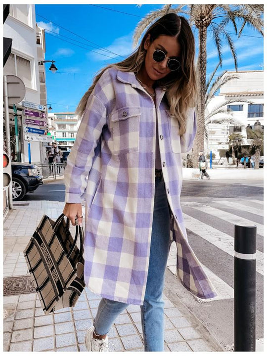 Damen Karierte Overshirtjacke mit Brusttaschen