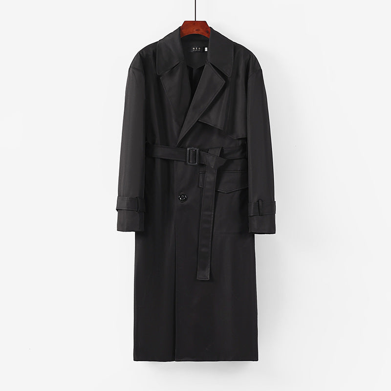 Damen Langer taillierter Trenchcoat mit Bindegürtel und weitem Schalkragen Nord Taschen