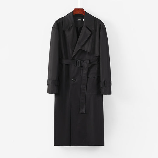 Damen Langer taillierter Trenchcoat mit Bindegürtel und weitem Schalkragen Nord Taschen