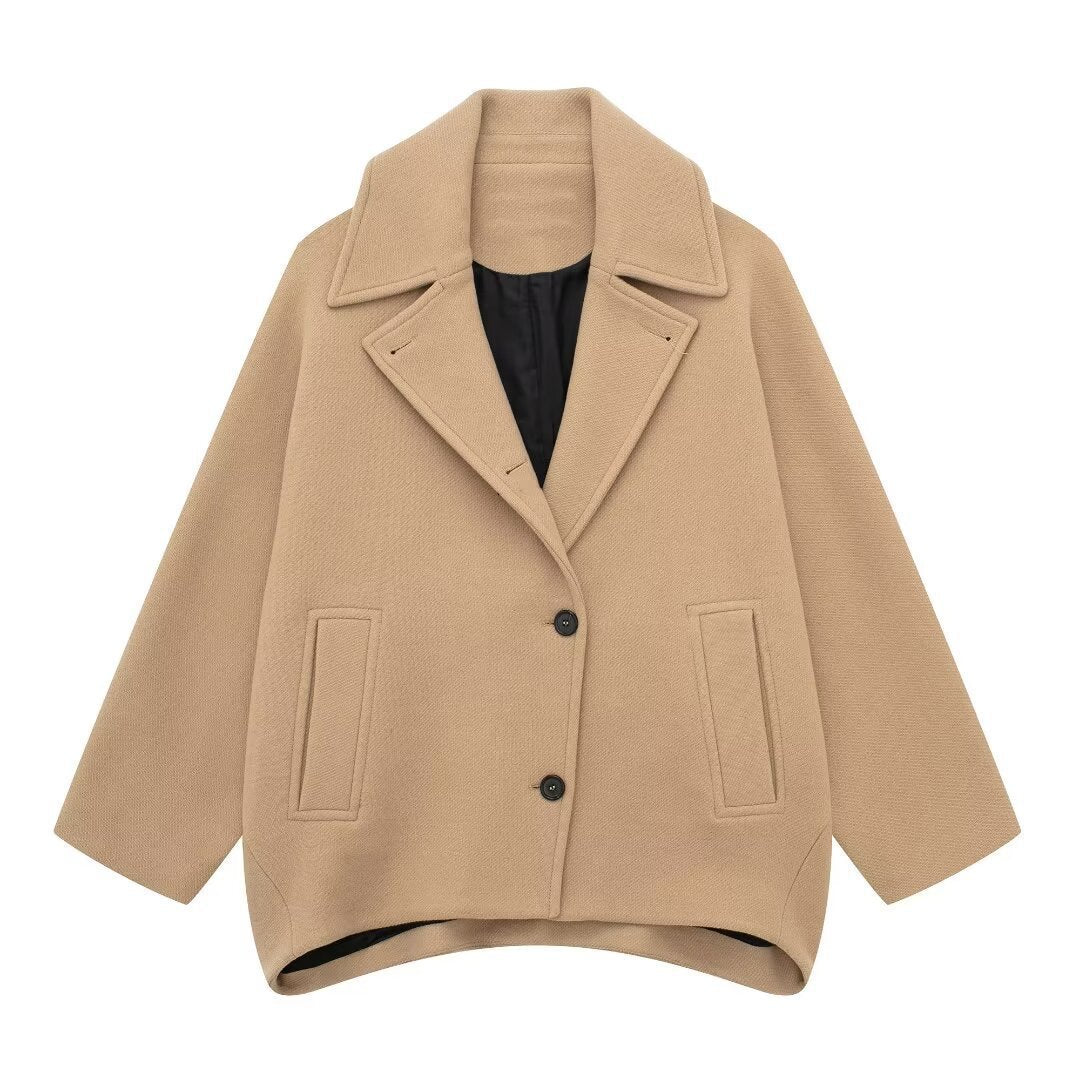 Damen Kurz geschnittener Oversize-Wollmix-Caban mit weitem Revers und kastiger Silhouette Nord Taschen