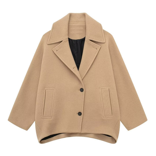 Damen Kurz geschnittener Oversize-Wollmix-Caban mit weitem Revers und kastiger Silhouette Nord Taschen