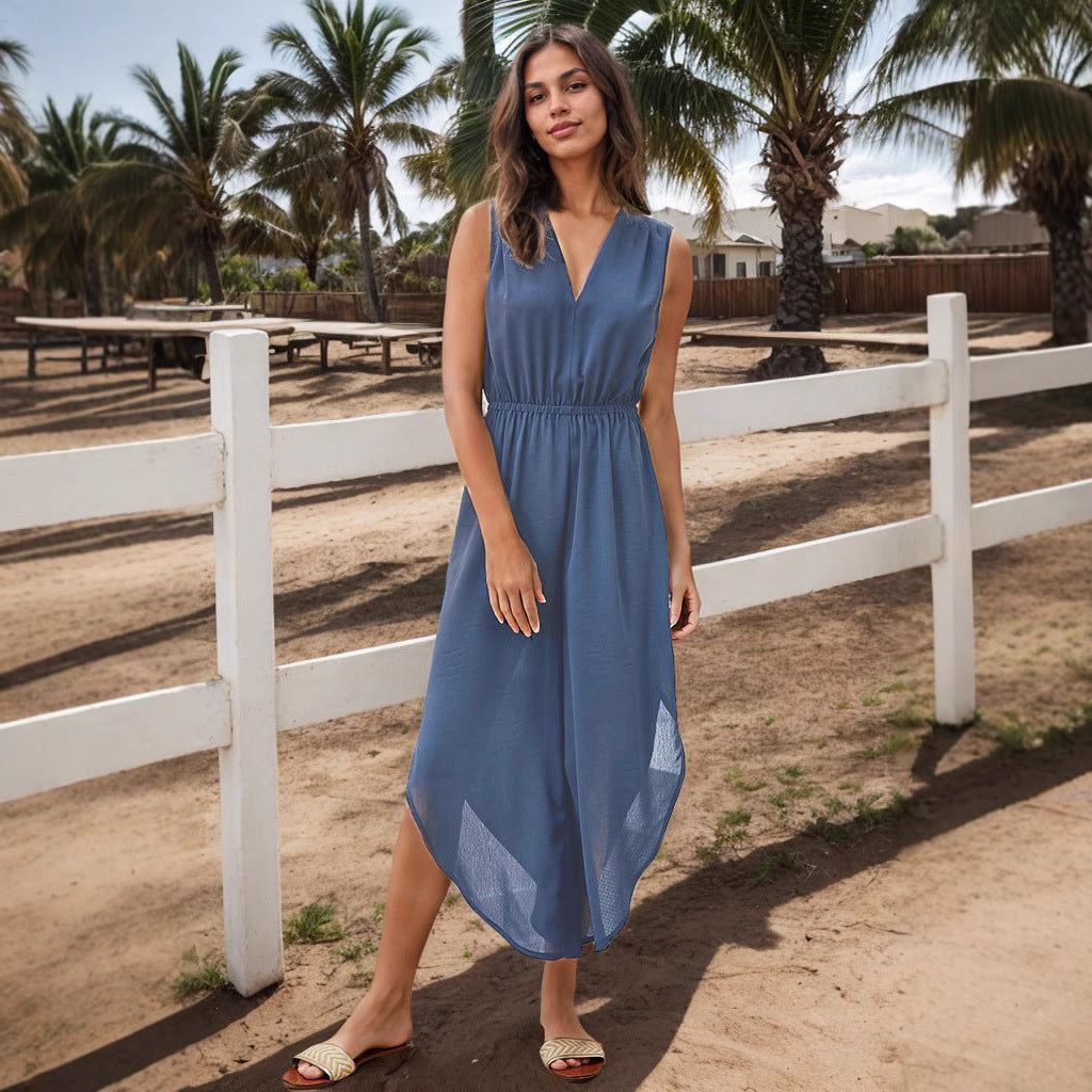 Damen Modischer Jumpsuit mit elegantem V-Ausschnitt und weitem Bein