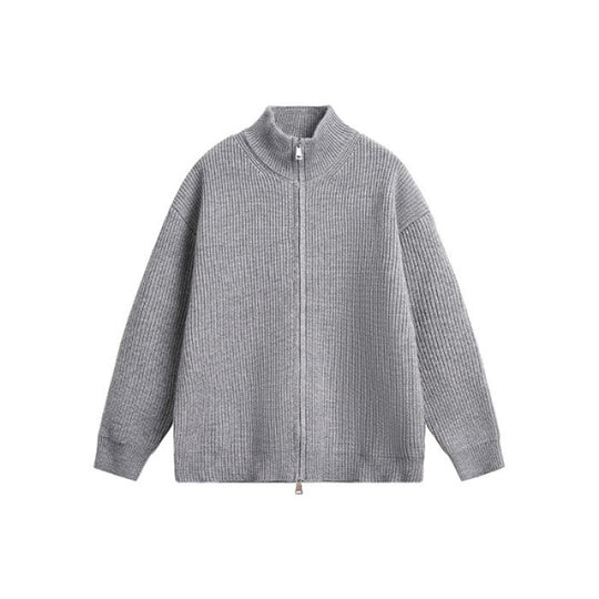 Unisex Oversized Strick-Zipjacke mit Stehkragen und Rippbündchen Nord Taschen
