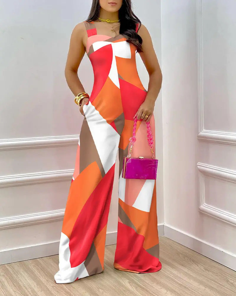 Damen Jumpsuit mit floralem Muster und weitem Bein