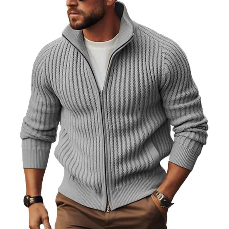 Herren Strickjacke mit modernen Rippdetails und durchgehendem Reißverschluss