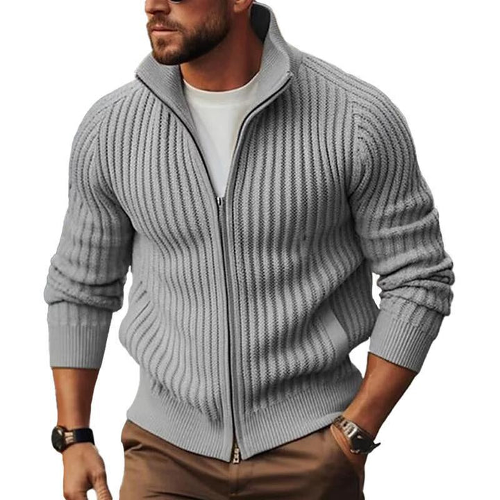 Herren Strickjacke mit modernen Rippdetails und durchgehendem Reißverschluss