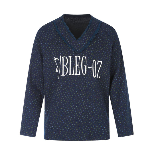 Damen Feinstruktur V‑Ausschnitt Strickpullover mit Rüschenkragen Nord Taschen