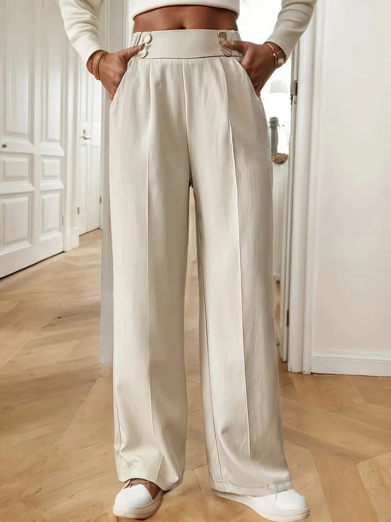 Damen Elegante und luftige Hochbundhose mit weitem Bein und praktischen Taschen