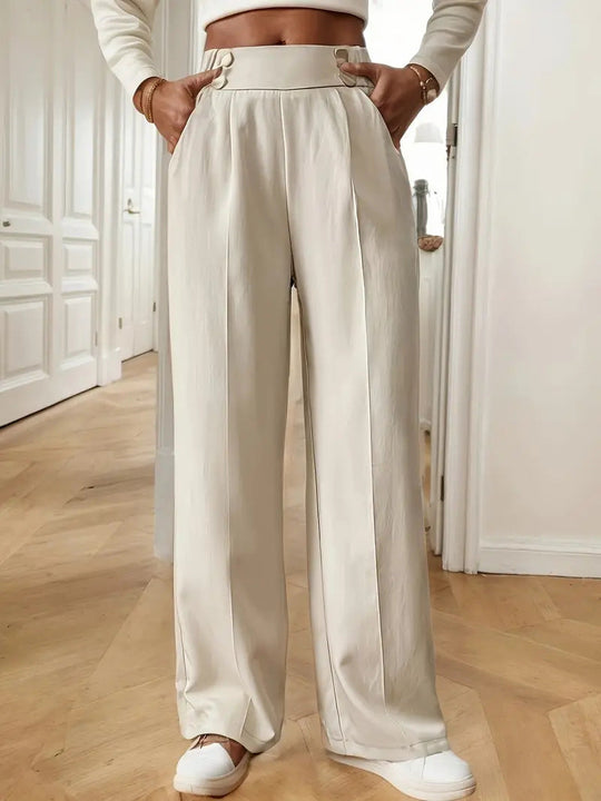 Damen Elegante und luftige Hochbundhose mit weitem Bein und praktischen Taschen
