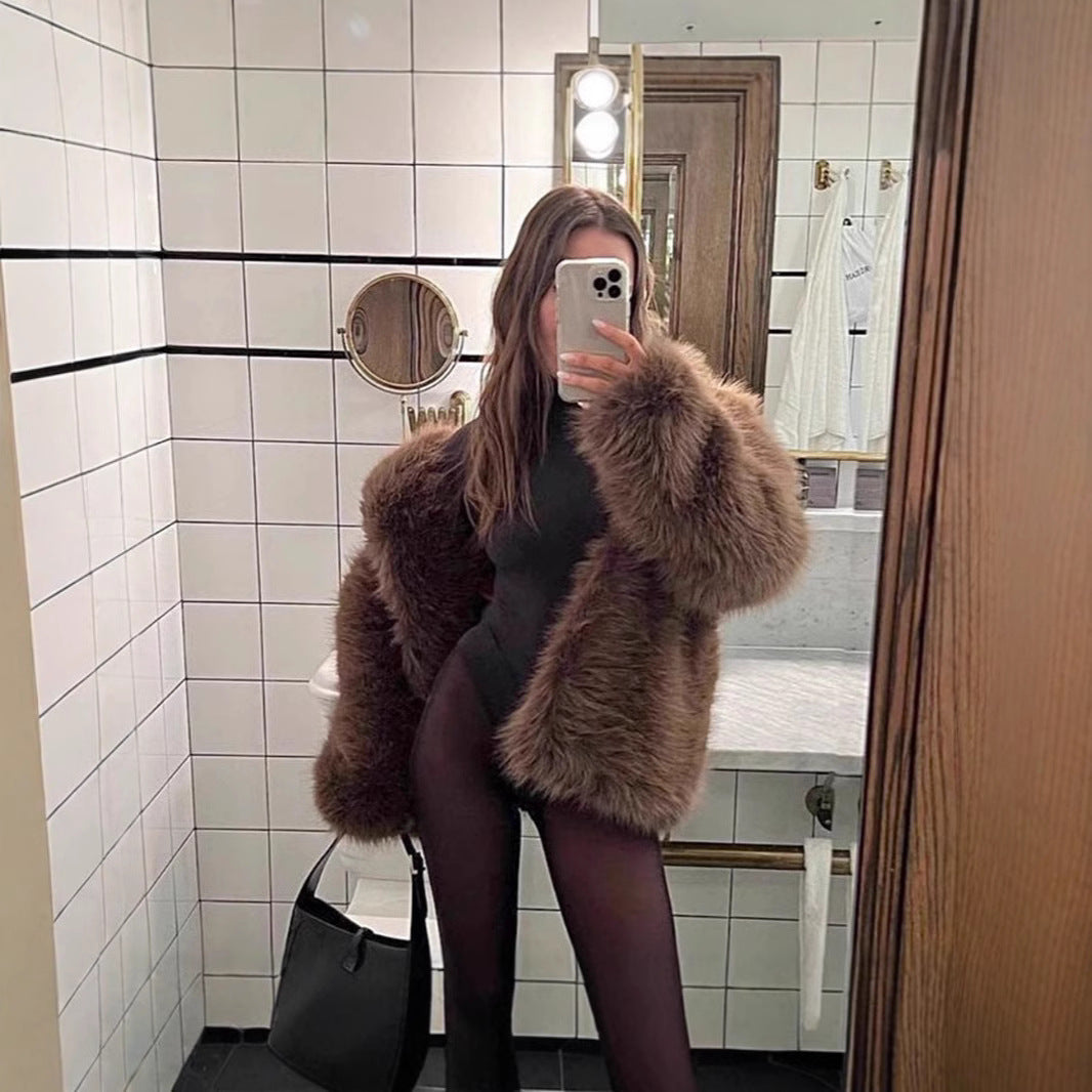 Damen Kurzer Boxy-Faux‑Fur‑Cardigan mit dichtem Hochflor und offener Front Nord Taschen