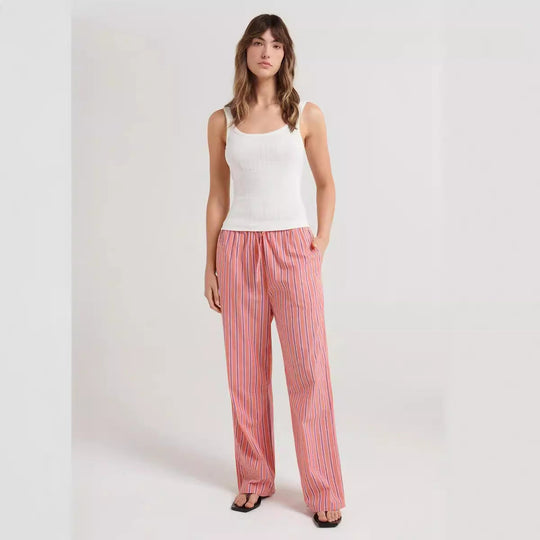 Damen lässige bequeme Schlafhose aus leichtem Baumwollstoff mit eleganten Streifen