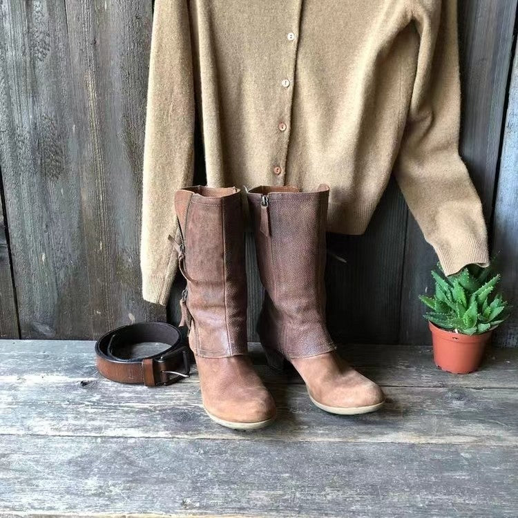 Damen Knöchel- bis wadenhohe Reißverschluss-Stiefel mit dekorativem Metallreißverschluss und niedrigem Blockabsatz Nord Taschen